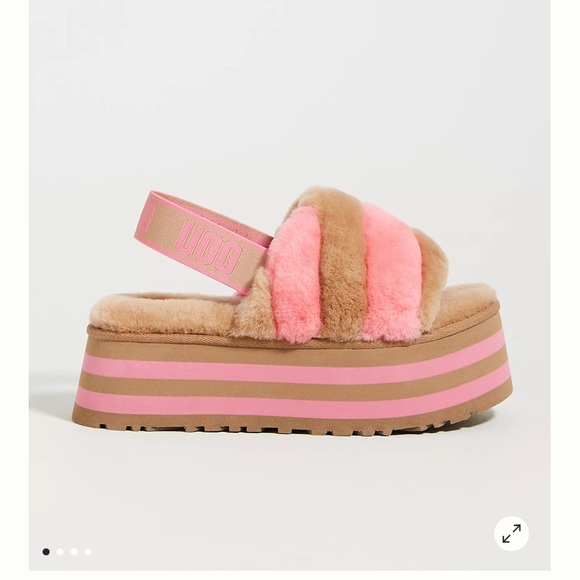 $110 NWT UGG | Anthropologie Chestnut Pink Disco Platform slides sandals 8 - Picture 2 of 11